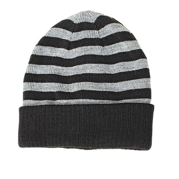 Kids Ages 6-10 Black and Heather Grey Stripe Knit Beanie - Picture 5 of 5